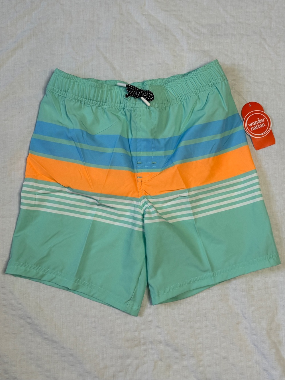 Wonder Nation Boys' Mint Stripe Swim Trunks size 8 kids swim shorts